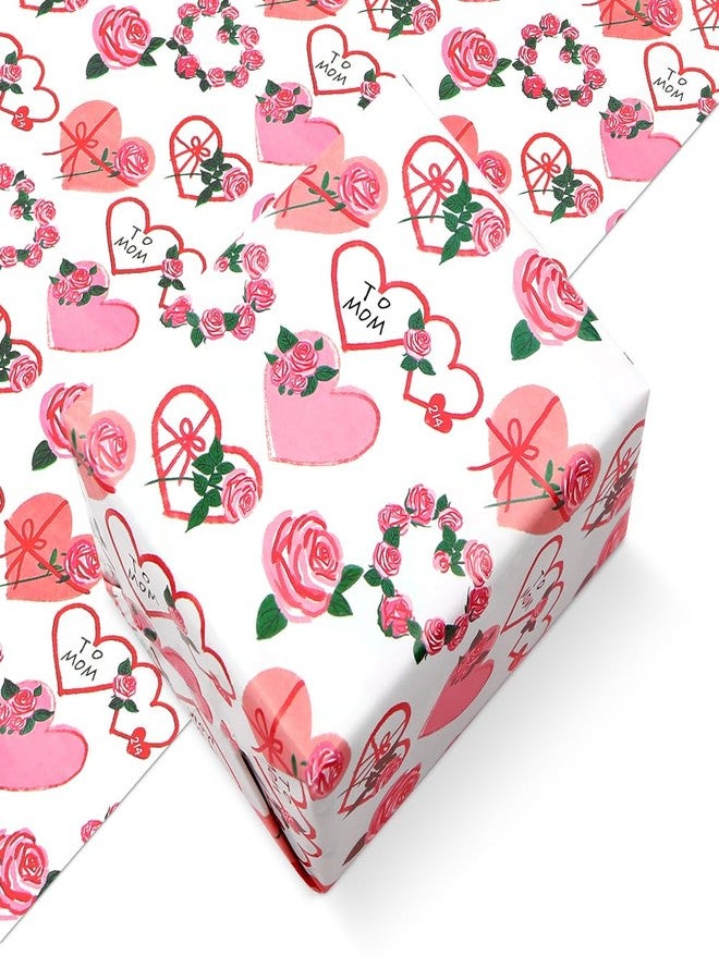Geluode To Mom Mother's Day Gift Wrapping Paper, Pink Love Heart Rose Wrapping Paper, 4 sheets 20x28 inches per sheet, Gift Wrap paper for Mother's Day, Mom's Birthday, Valentine's Day - Image 1